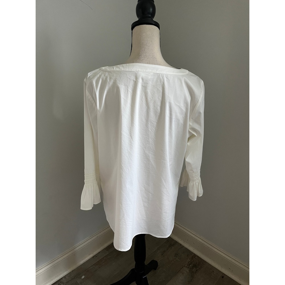 Smocked Ruffle Sleeve Blouse Medium MP White Shirt Minimalist Boho Chic Office - Picture 4 of 8